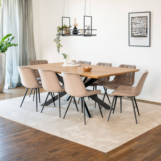 Home Deluxe Essgruppe Eckig AVENCIA inkl. Sternfuß - 200 x 120 cm Light Oak 8 Stühle Hellbraun