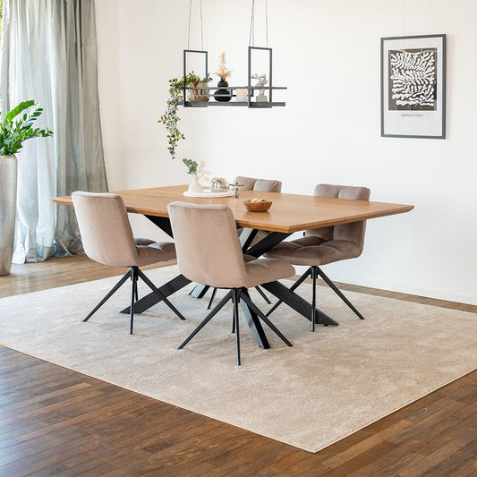 Home Deluxe Essgruppe Eckig AVENCIA inkl. Sternfuß - 200 x 120 cm Light Oak 4 Stühle Hellbraun