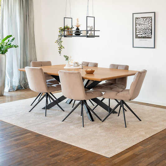 Home Deluxe Essgruppe Eckig AVENCIA inkl. Sternfuß - 200 x 120 cm Light Oak 6 Stühle Hellbraun