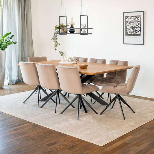 Home Deluxe Essgruppe Eckig AVENCIA inkl. Sternfuß - 200 x 120 cm Light Oak 8 Stühle Hellbraun