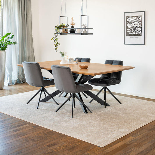 Home Deluxe Essgruppe Eckig AVENCIA inkl. Sternfuß - 200 x 120 cm Light Oak 4 Stühle Hellgrau