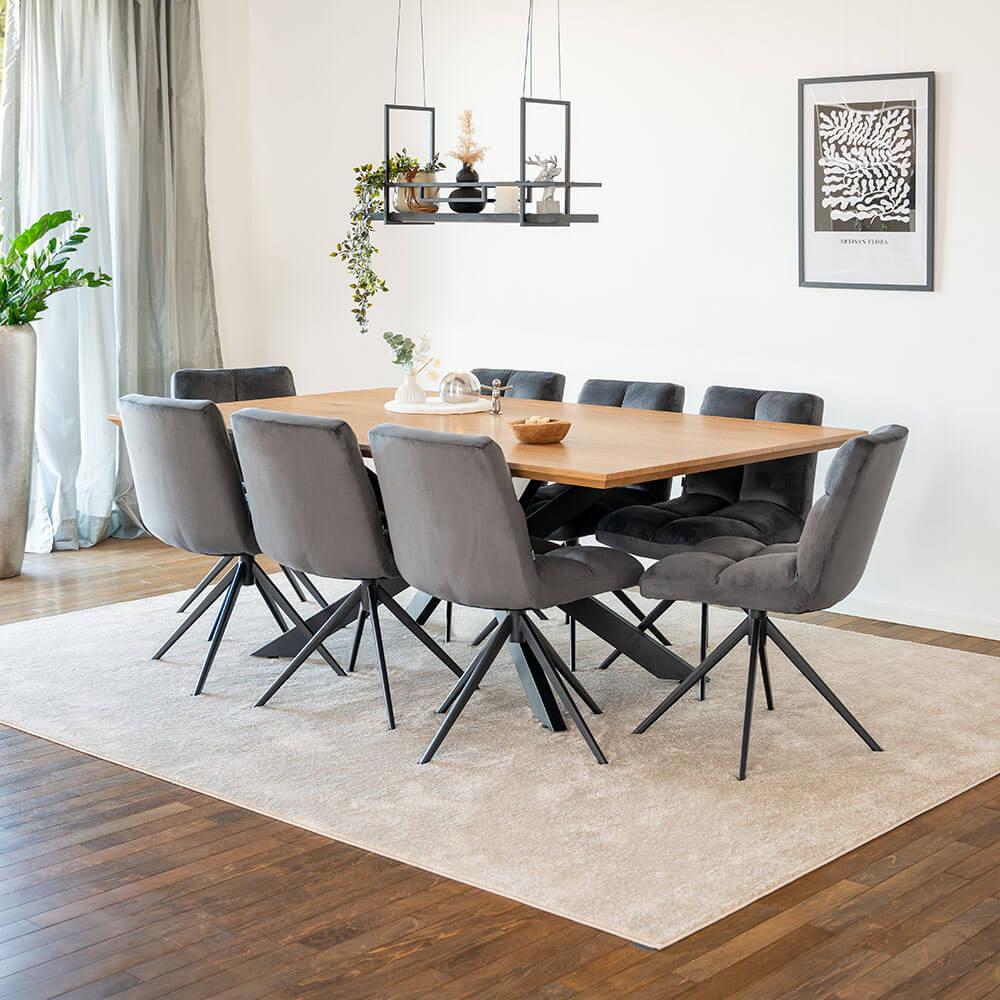Home Deluxe Essgruppe Eckig AVENCIA inkl. Sternfuß - 200 x 120 cm Light Oak 8 Stühle
