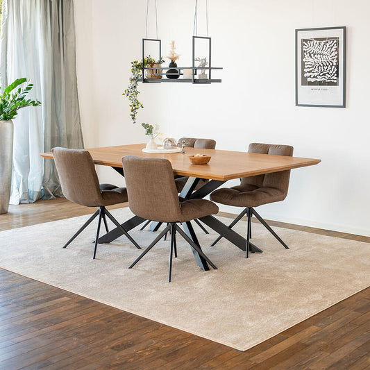 Home Deluxe Essgruppe Eckig AVENCIA inkl. Sternfuß - 200 x 120 cm Light Oak 4 Stühle Grau