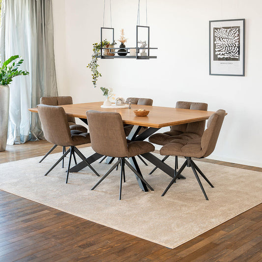 Home Deluxe Essgruppe Eckig AVENCIA inkl. Sternfuß - 200 x 120 cm Light Oak 6 Stühle Grau