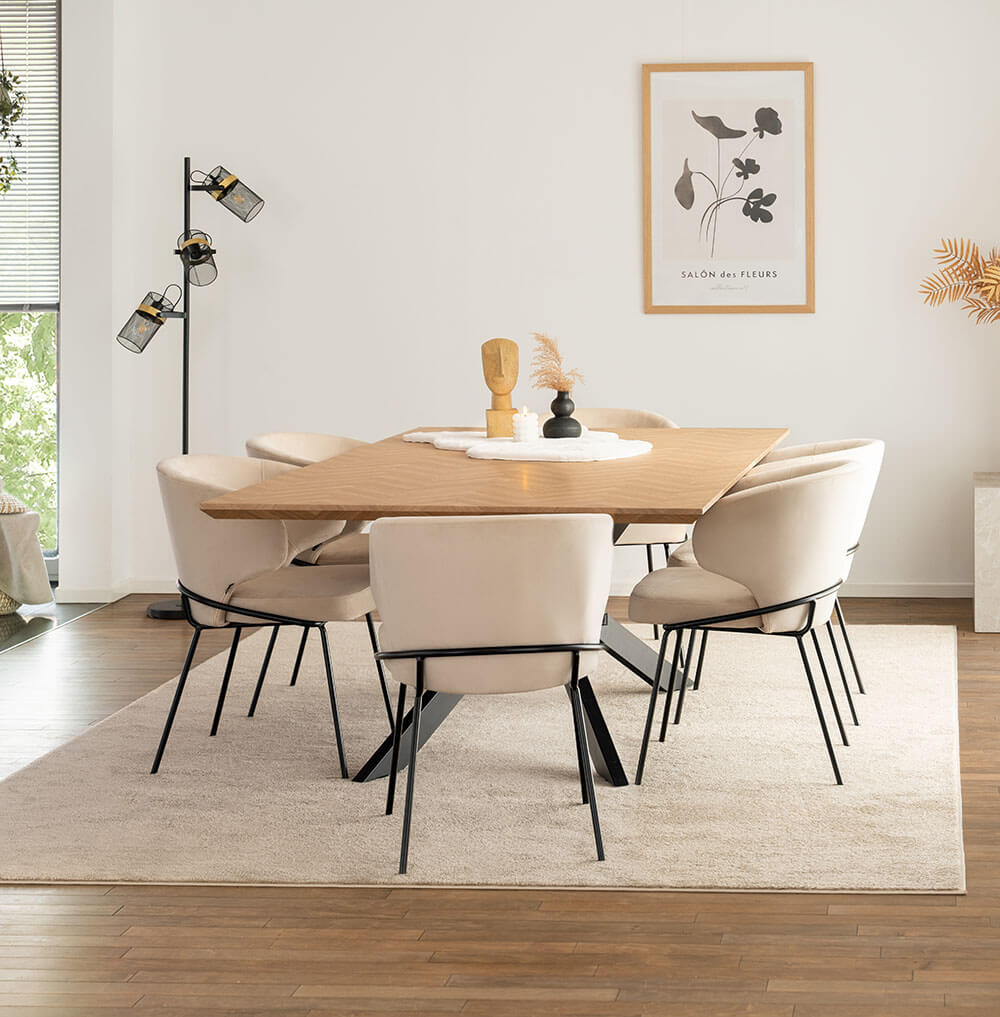 Home Deluxe Essgruppe Eckig AVENCIA inkl. Sternfuß - 200 x 120 cm Fishbone Oak 6 Stühle