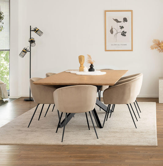 Home Deluxe Essgruppe Eckig AVENCIA inkl. Sternfuß - 200 x 120 cm Fishbone Oak 6 Stühle