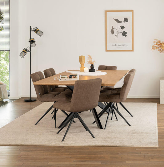 Home Deluxe Essgruppe Eckig AVENCIA inkl. Sternfuß - 200 x 120 cm Fishbone Oak 6 Stühle Grau