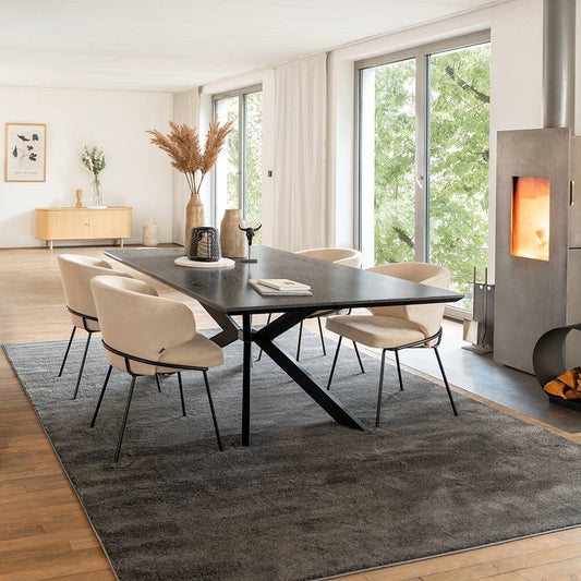 Home Deluxe Essgruppe Eckig AVENCIA inkl. Sternfuß - 200 x 120 cm Dark Oak 4 Stühle Beige