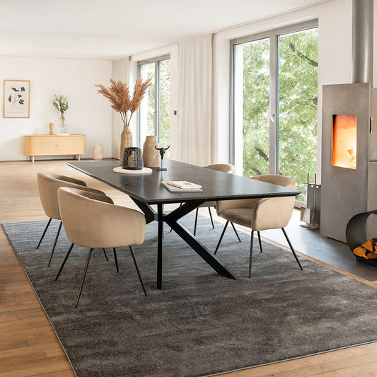 Home Deluxe Essgruppe Eckig AVENCIA inkl. Sternfuß - 200 x 120 cm Dark Oak 4 Stühle Beige