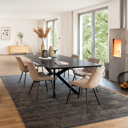 Home Deluxe Essgruppe Eckig AVENCIA inkl. Sternfuß - 200 x 120 cm Dark Oak 6 Stühle Hellbraun