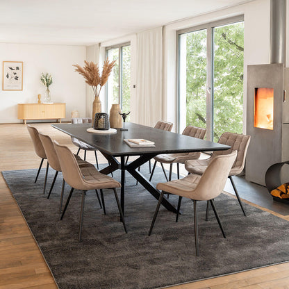Home Deluxe Essgruppe Eckig AVENCIA inkl. Sternfuß - 200 x 120 cm Dark Oak 8 Stühle Hellbraun