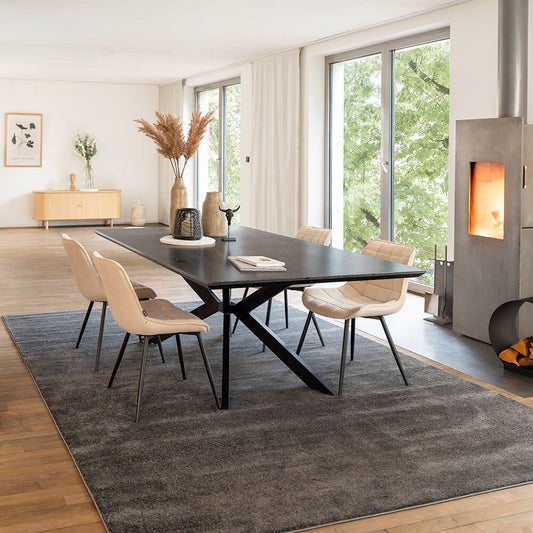 Home Deluxe Essgruppe Eckig AVENCIA inkl. Sternfuß - 200 x 120 cm Dark Oak 4 Stühle Creme