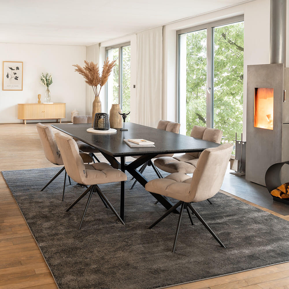 Home Deluxe Essgruppe Eckig AVENCIA inkl. Sternfuß - 200 x 120 cm Dark Oak 6 Stühle Hellbraun