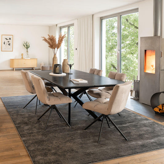 Home Deluxe Essgruppe Eckig AVENCIA inkl. Sternfuß - 200 x 120 cm Dark Oak 6 Stühle Hellbraun
