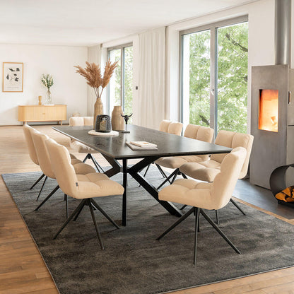 Home Deluxe Essgruppe Eckig AVENCIA inkl. Sternfuß - 200 x 120 cm Dark Oak 8 Stühle Creme