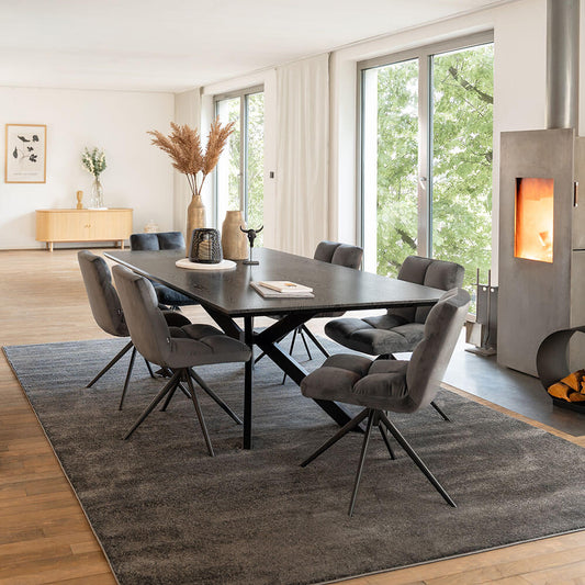Home Deluxe Essgruppe Eckig AVENCIA inkl. Sternfuß - 200 x 120 cm Dark Oak 6 Stühle