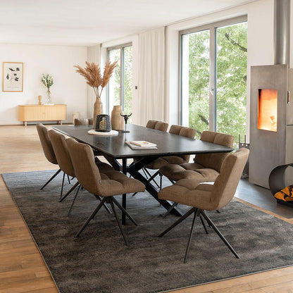Home Deluxe Essgruppe Eckig AVENCIA inkl. Sternfuß - 200 x 120 cm Dark Oak 8 Stühle Grau