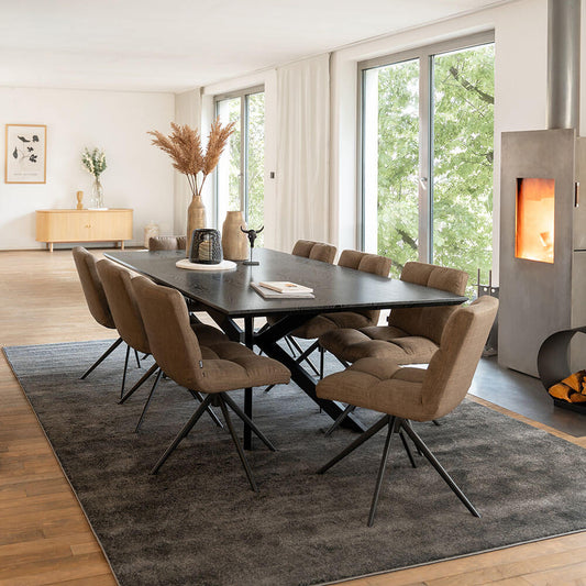 Home Deluxe Essgruppe Eckig AVENCIA inkl. Sternfuß - 200 x 120 cm Dark Oak 8 Stühle Grau