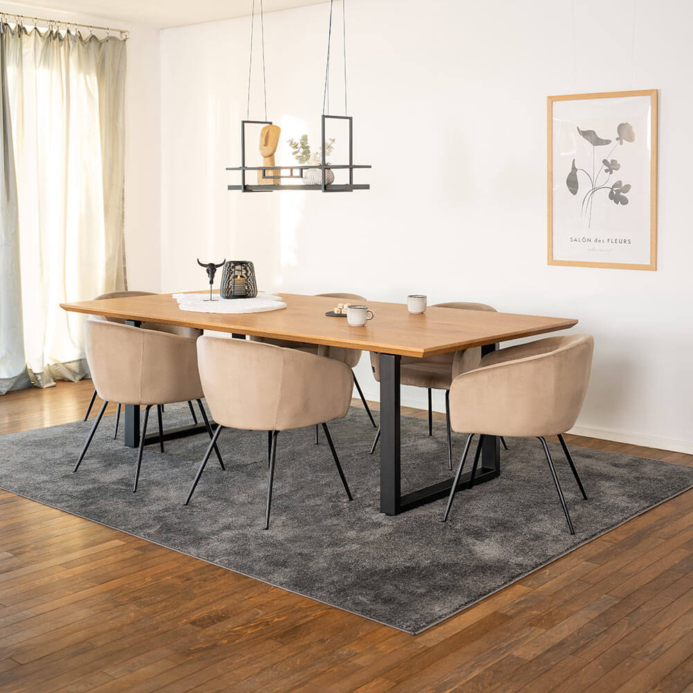 Home Deluxe Essgruppe Eckig AVENCIA inkl. U-Fuß - 240 x 120 cm Light Oak 6 Stühle
