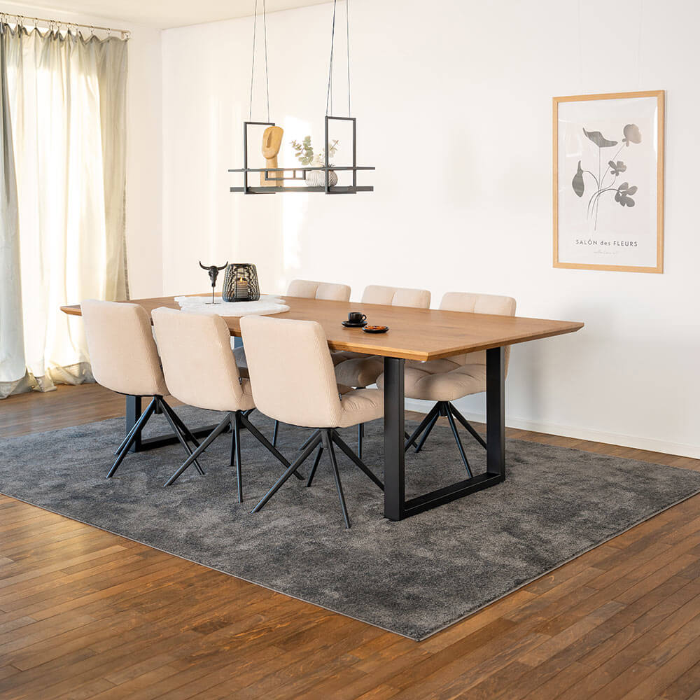 Home Deluxe Essgruppe Eckig AVENCIA inkl. U-Fuß - 240 x 120 cm Light Oak 6 Stühle Creme