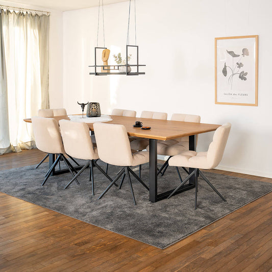Home Deluxe Essgruppe Eckig AVENCIA inkl. U-Fuß - 240 x 120 cm Light Oak 8 Stühle Creme
