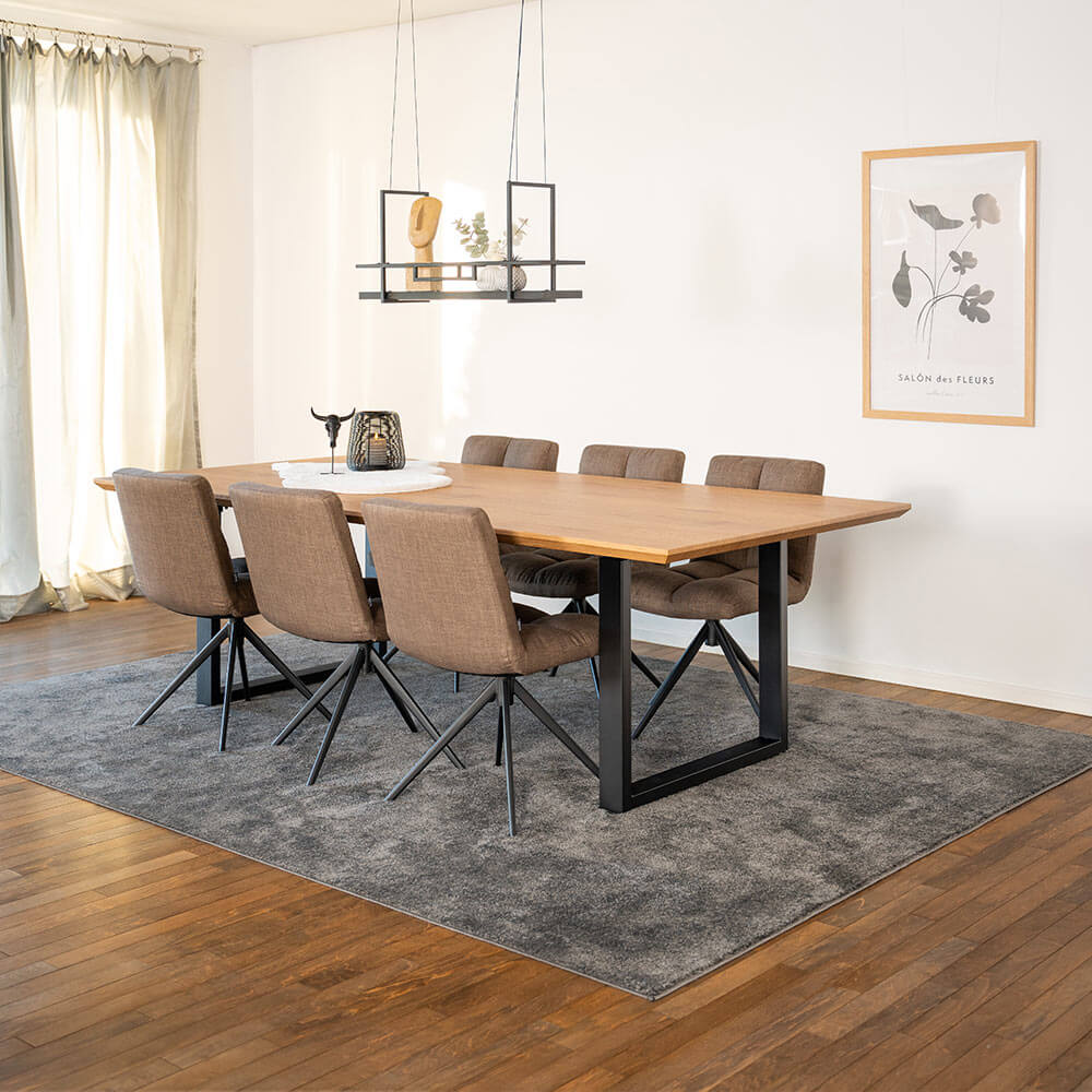 Home Deluxe Essgruppe Eckig AVENCIA inkl. U-Fuß - 240 x 120 cm Light Oak 6 Stühle Grau