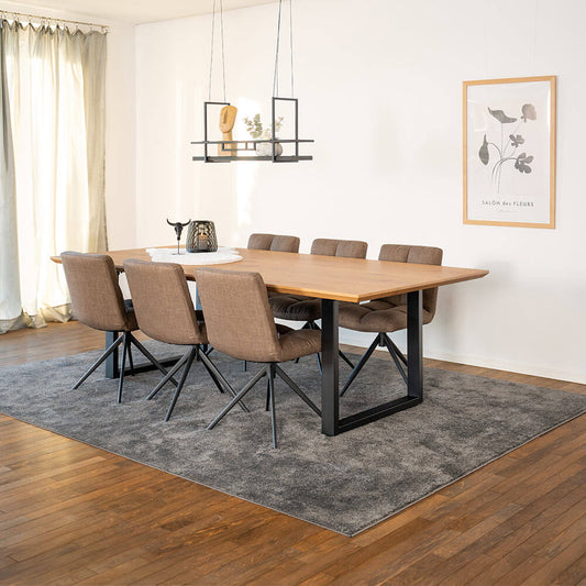 Home Deluxe Essgruppe Eckig AVENCIA inkl. U-Fuß - 240 x 120 cm Light Oak 6 Stühle Grau