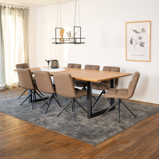 Home Deluxe Essgruppe Eckig AVENCIA inkl. U-Fuß - 240 x 120 cm Light Oak 8 Stühle Grau