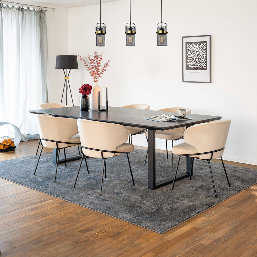 Home Deluxe Essgruppe Eckig AVENCIA inkl. U-Fuß - 240 x 120 cm Dark Oak 6 Stühle