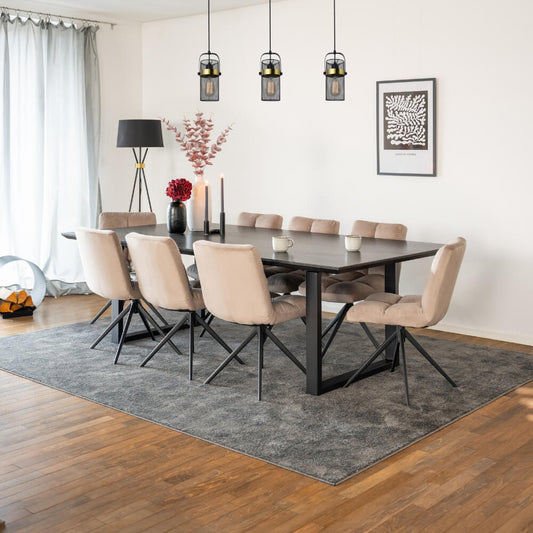 Home Deluxe Essgruppe Eckig AVENCIA inkl. U-Fuß - 240 x 120 cm Dark Oak 8 Stühle Hellbraun