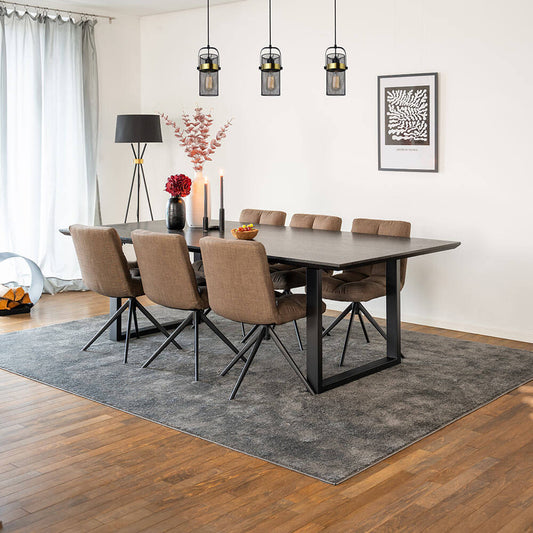Home Deluxe Essgruppe Eckig AVENCIA inkl. U-Fuß - 240 x 120 cm Dark Oak 6 Stühle Grau