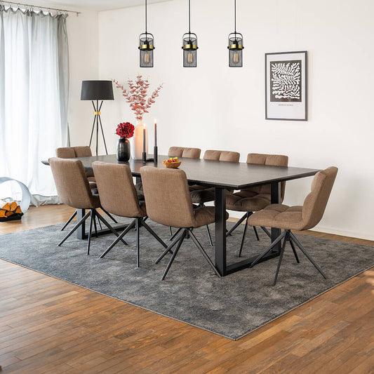 Home Deluxe Essgruppe Eckig AVENCIA inkl. U-Fuß - 240 x 120 cm Dark Oak 8 Stühle Grau