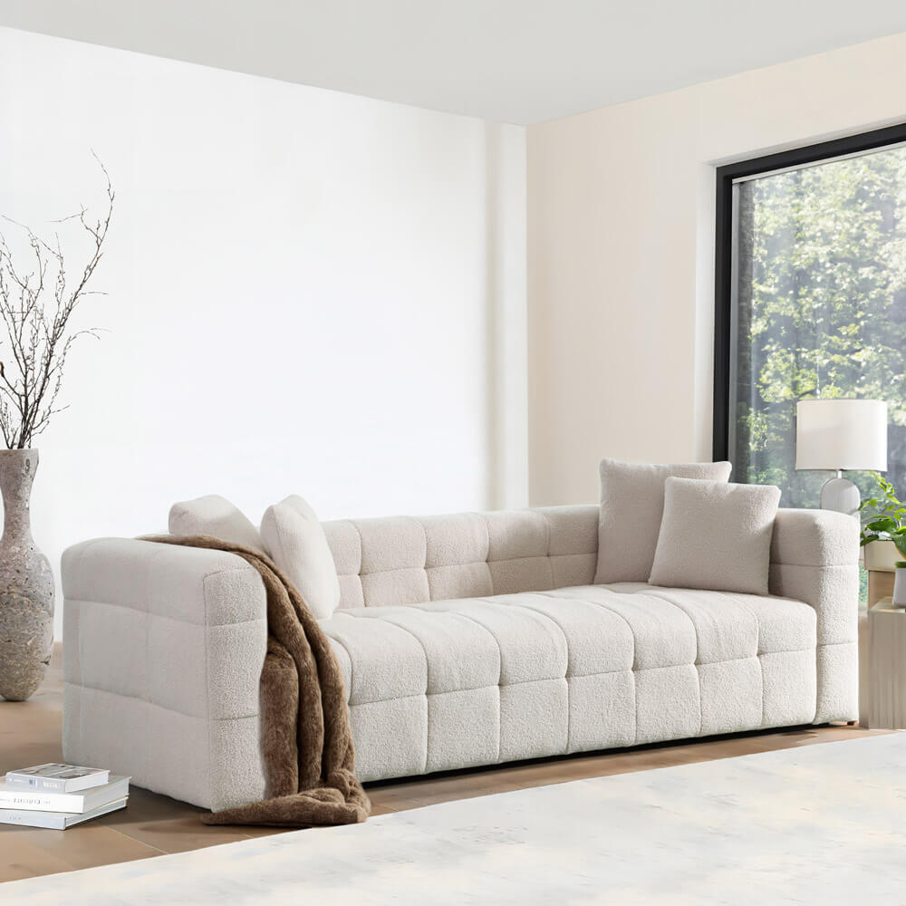 Home Deluxe Teddy Sofa Bouclé COMO - 236 x 68 cm Beige