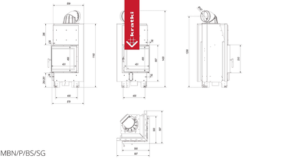 Kratki Kamineinsatz aus Stahl KRATKI MBN rechts 8 kW Ø 200 gebogenes Glas