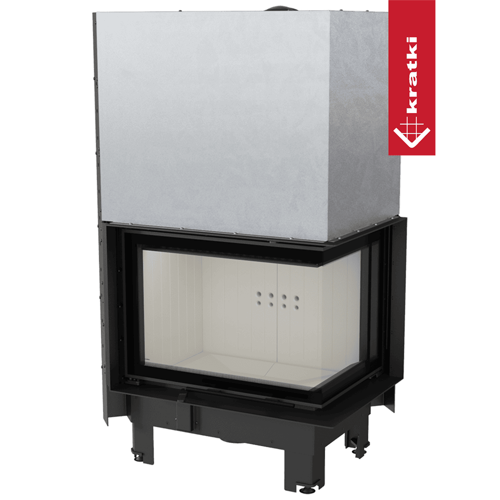 Kratki Kamineinsatz aus Stahl KRATKI MBZ rechts 13 kW Ø 200 mit Schiebetür gebogenes Glas