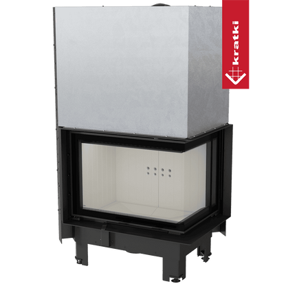 Kratki Kamineinsatz aus Stahl KRATKI MBZ rechts 13 kW Ø 200 mit Schiebetür gebogenes Glas