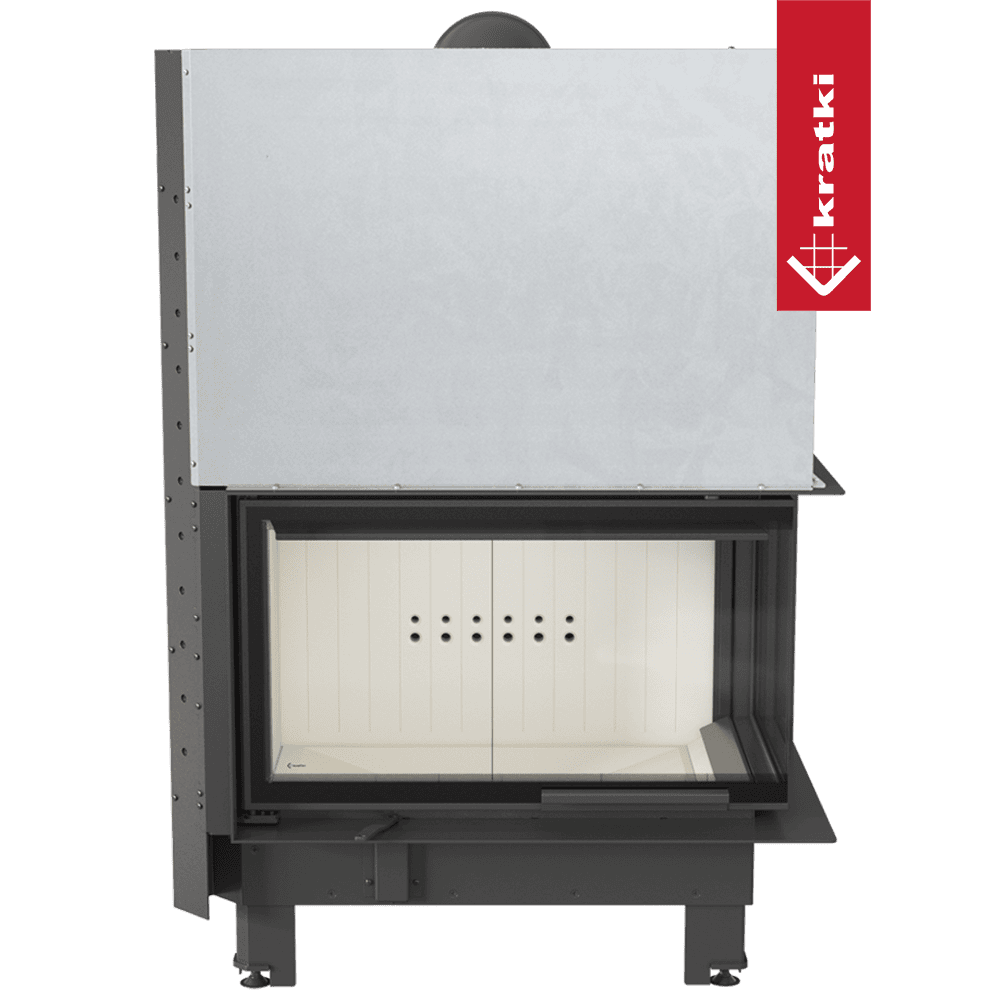 Kratki Kamineinsatz aus Stahl KRATKI MBO rechts 15 kW Ø 200 mit Schiebetür gebogenes Glas