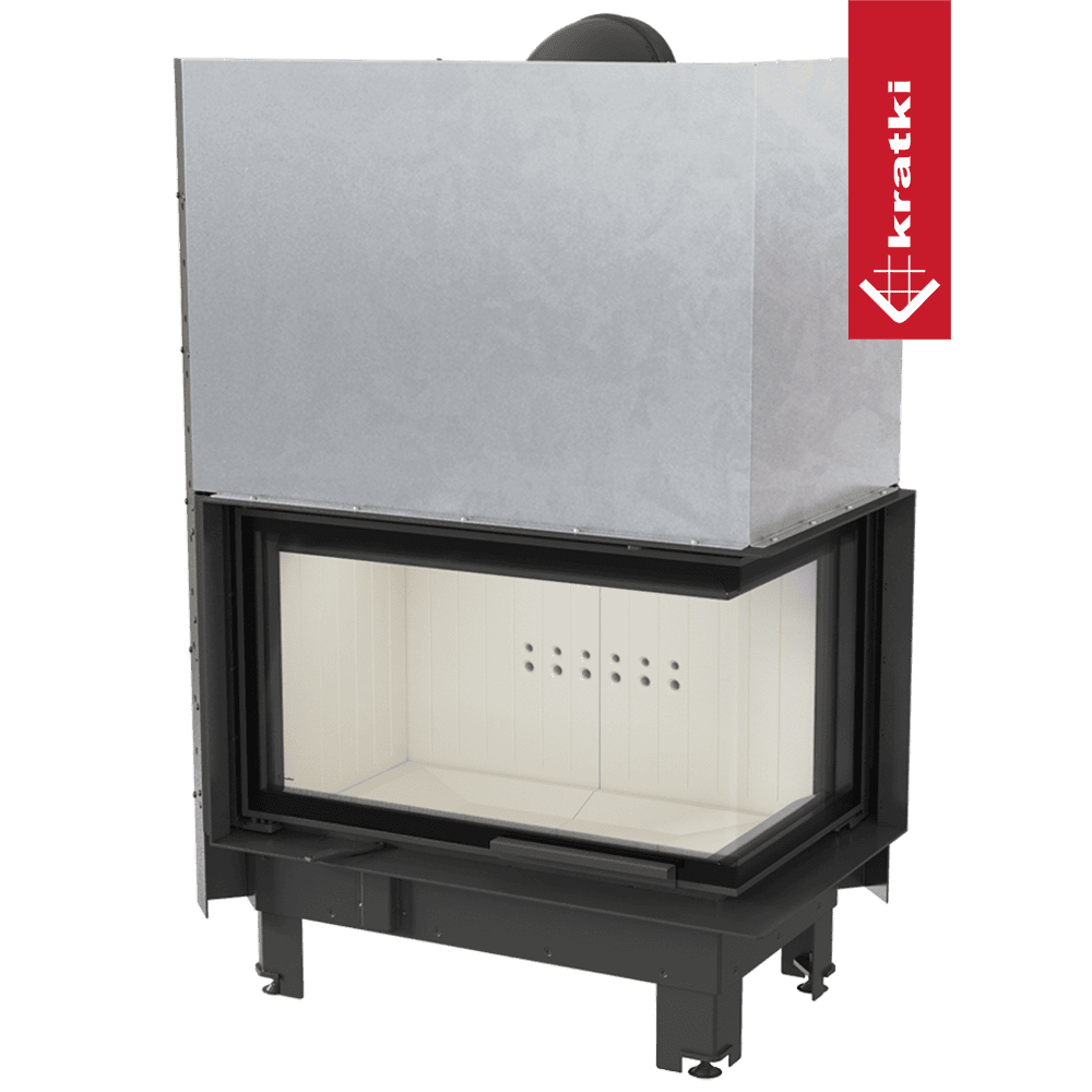 Kratki Kamineinsatz aus Stahl KRATKI MBO rechts 15 kW Ø 200 mit Schiebetür gebogenes Glas