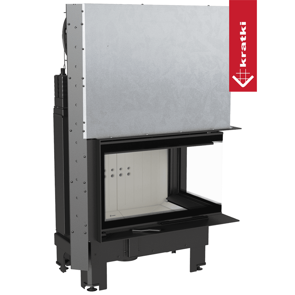 Kratki Kamineinsatz aus Stahl KRATKI MBM rechts 10 kW Ø 200 mit Schiebetür gebogenes Glas