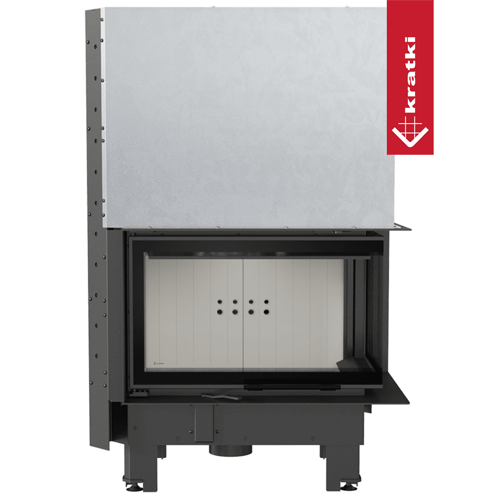 Kratki Kamineinsatz aus Stahl KRATKI MBM rechts 10 kW Ø 200 mit Schiebetür gebogenes Glas