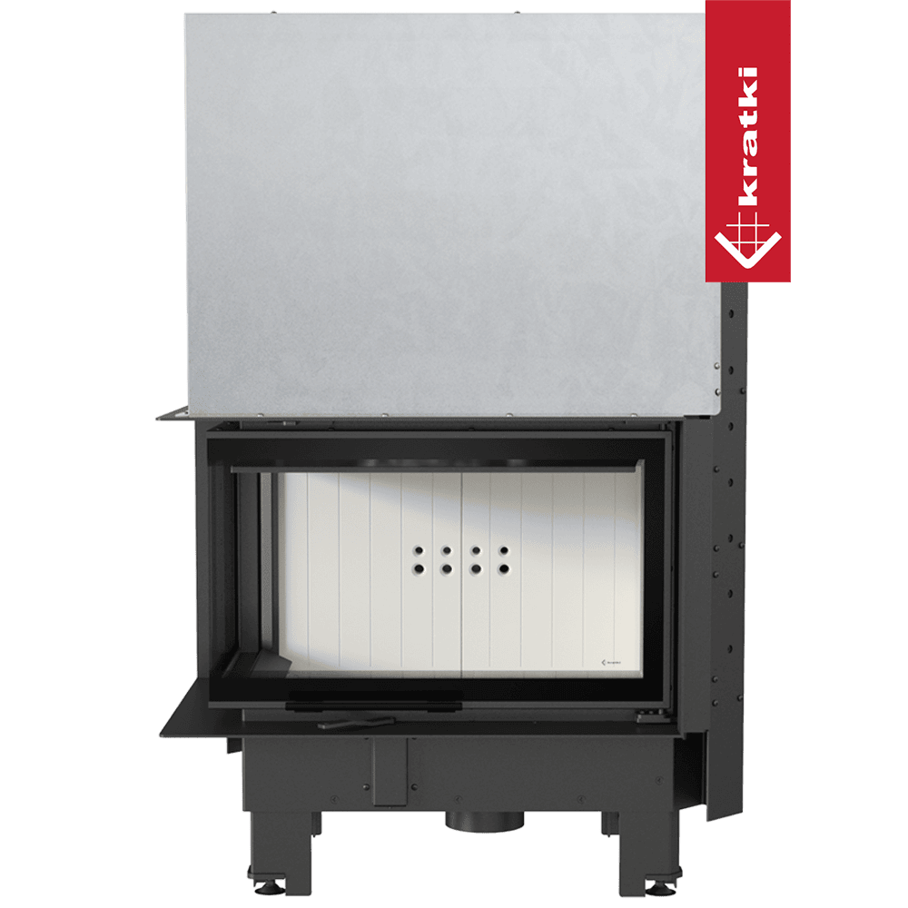 Kratki Kamineinsatz aus Stahl KRATKI MBM links 10 kW Ø 200 mit Schiebetür gebogenes Glas