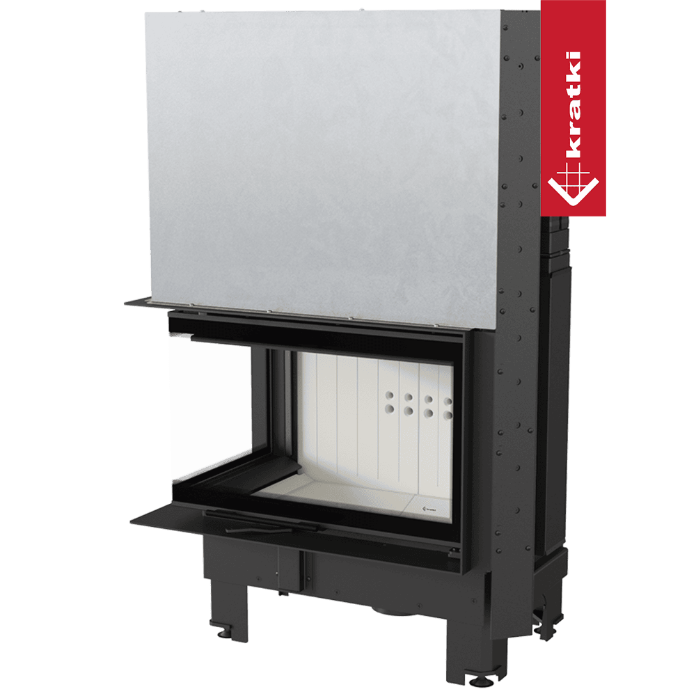 Kratki Kamineinsatz aus Stahl KRATKI MBM links 10 kW Ø 200 mit Schiebetür gebogenes Glas