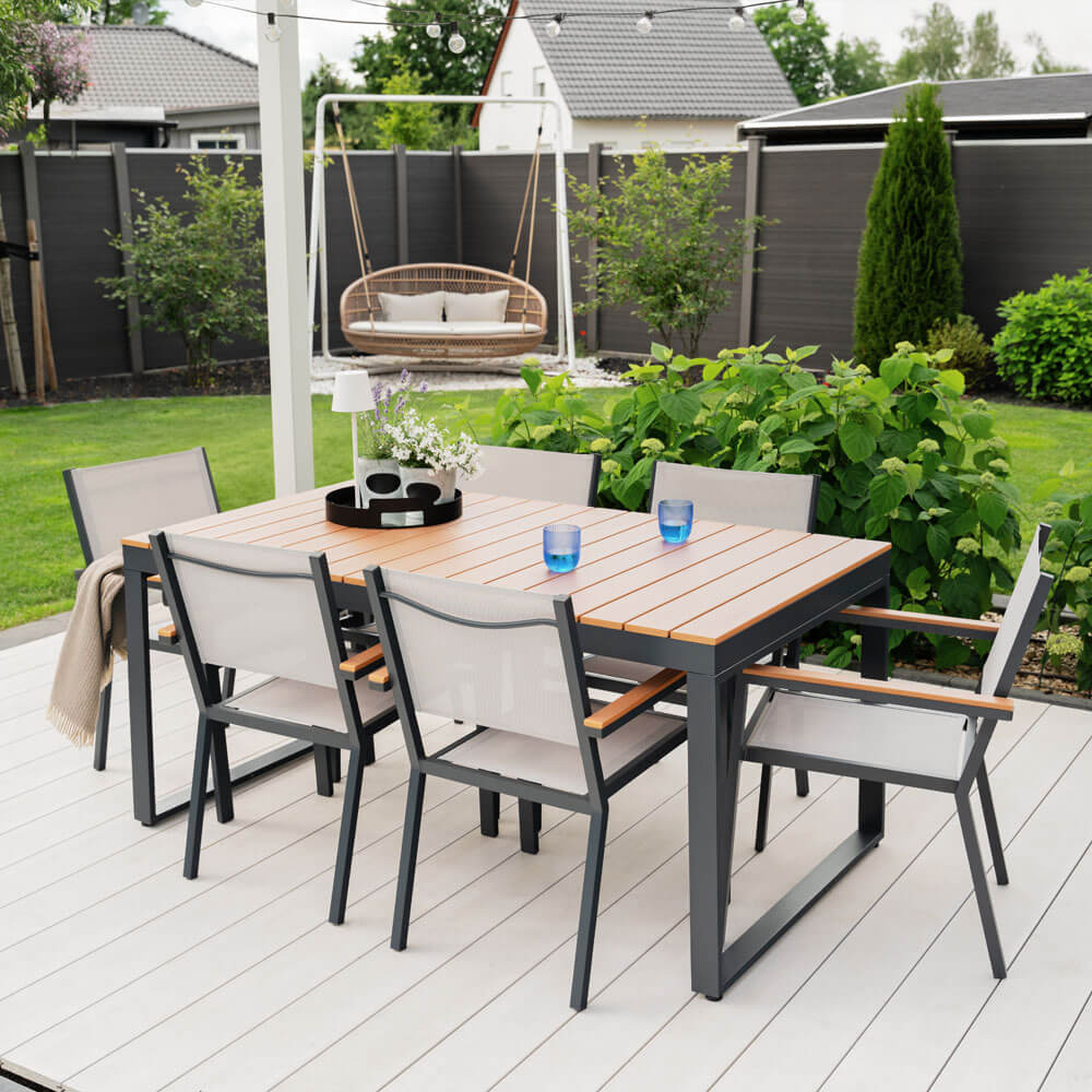 Home Deluxe Garten-Sitzgruppe in Holzoptik SIERA SEDIA - 6 Stühle