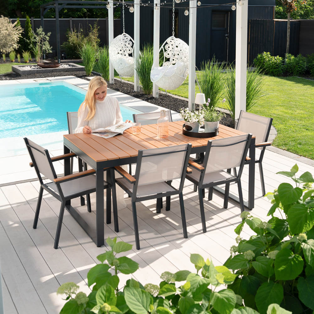 Home Deluxe Garten-Sitzgruppe in Holzoptik SIERA SEDIA - 6 Stühle
