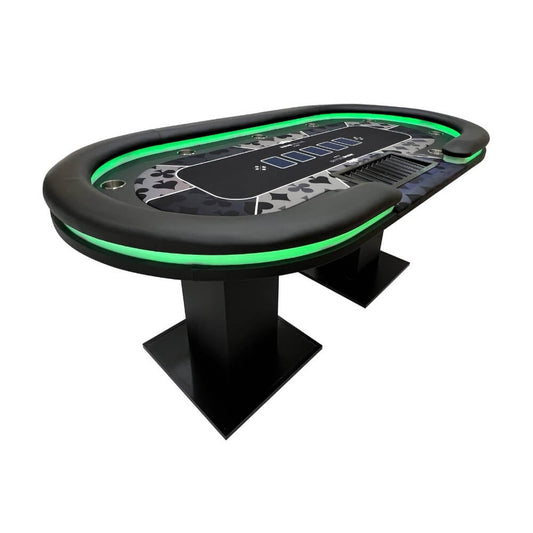 Home Deluxe LED Pokertisch inkl. Pokerkoffer und 8 Stühle STRAIGHT FLUSH - Für 9 Personen