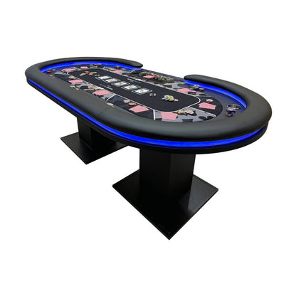 Home Deluxe LED Pokertisch inkl. Pokerkoffer und 10 Stühle STRAIGHT FLUSH - Für 9 Personen