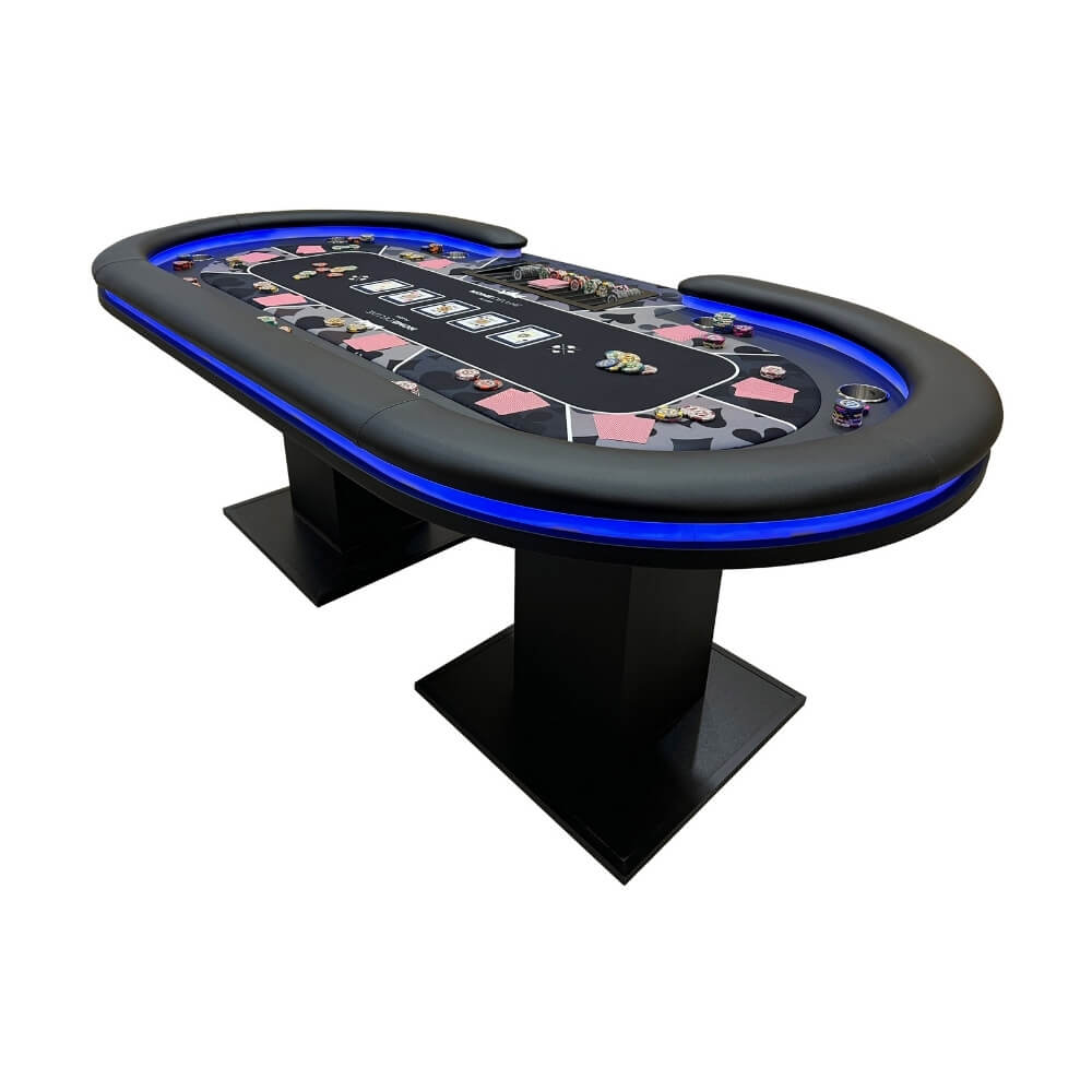 Home Deluxe LED Pokertisch inkl. Pokerkoffer und 2 Stühle STRAIGHT FLUSH - Für 9 Personen