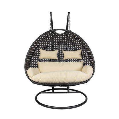 Home Deluxe Polyrattan Hängesessel mit Regenabdeckung TWIN DELUXE - Schwarz/Creme für 2 Personen