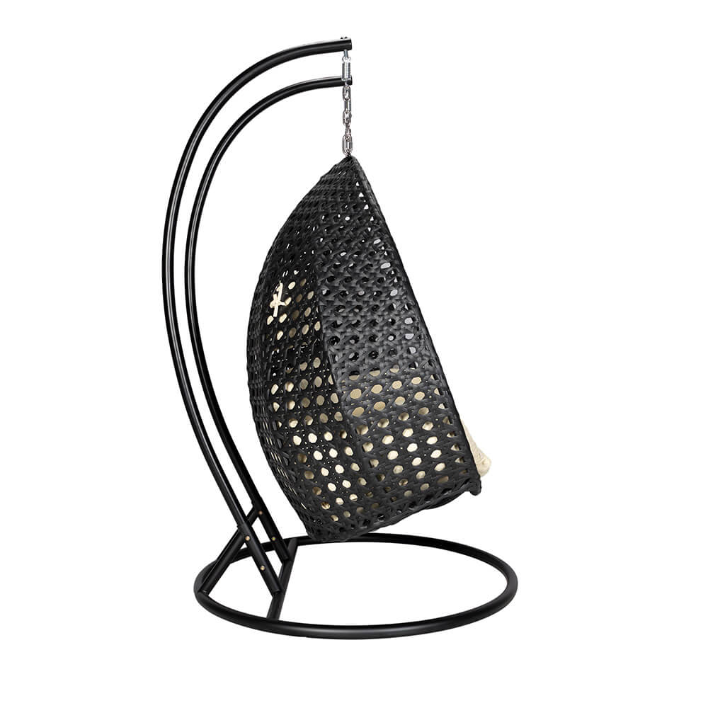 Home Deluxe Polyrattan Hängesessel mit Regenabdeckung TWIN DELUXE - Schwarz/Creme für 2 Personen