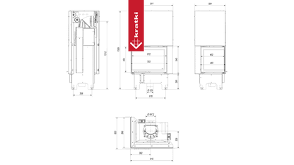 Kratki Kamineinsatz aus Stahl KRATKI VNL 700/480 12 kW Ø 200 mit Schiebetür